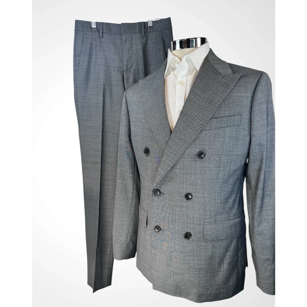 Bonobos Marzotto Italian Wool 38R 29x34 Gray Double Breasted Statement Suit